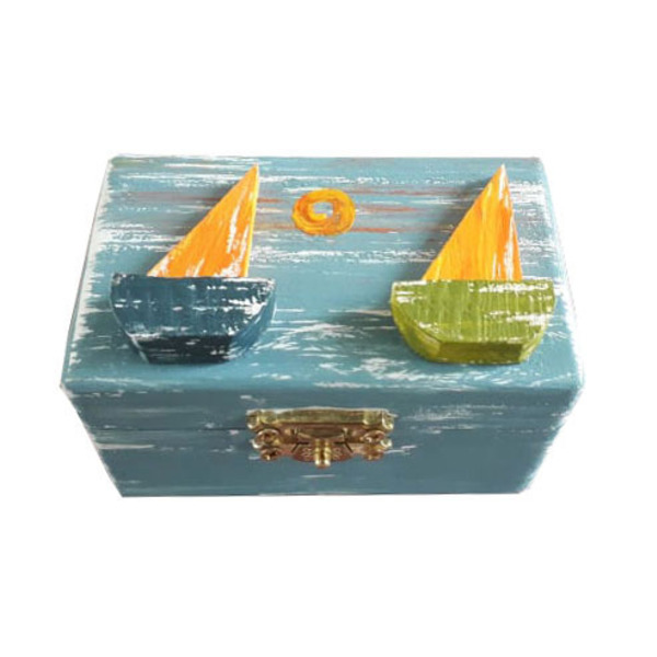 Κουτάκι ξύλινο χειροποίητο Καράβια 9x6x6 Πολύχρωμο Καπαδάκης - ζωγραφισμένα στο χέρι, δώρο, χειροποίητα, ξύλινα διακοσμητικά