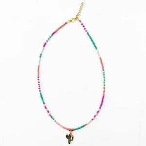 Κολιέ με πολύχρωμα seed beads, πέρλες και στοιχείο κακτάκι - χάντρες, απαραίτητα καλοκαιρινά αξεσουάρ, κοντά, πέρλες