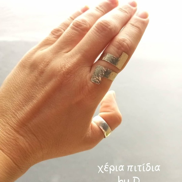 Χειροποίητο σφυρήλατο δαχτυλίδι από αρζαντό - αλπακάς, boho, μεγάλα, αυξομειούμενα - 4