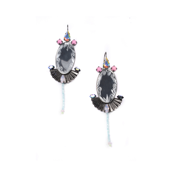 Νaya Jewellery Μακριά Σκουλαρίκια Οβάλ με Καθρέπτη - ορείχαλκος, μακριά, κρεμαστά, μεγάλα - 2