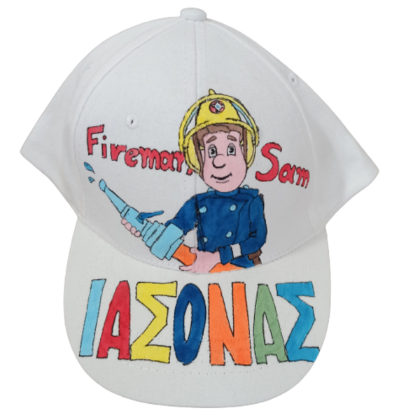 παιδικό καπέλο jockey με όνομα και θέμα πυροσβέστης ( fireman sam ) - όνομα - μονόγραμμα, καπέλα, προσωποποιημένα