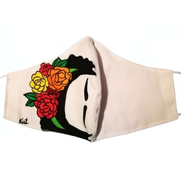 Ζωγραφισμένη Φριντουλα γυναικεία βαμβακερή μάσκα Φριντα - ύφασμα, ζωγραφισμένα στο χέρι, γυναικεία