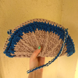 Χειροποίητη Crochet Ροζ - Μπλε Τσάντα Ώμου - ώμου, μεγάλες, all day, πλεκτές τσάντες - 2