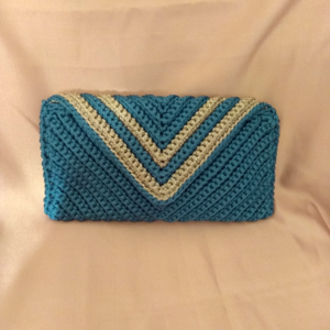 Χειροποίητη Crochet Μπλε Τσάντα - Φάκελος - φάκελοι, clutch, χειρός, πλεκτές τσάντες, μικρές - 3