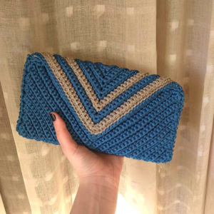 Χειροποίητη Crochet Μπλε Τσάντα - Φάκελος - φάκελοι, clutch, χειρός, πλεκτές τσάντες, μικρές - 4