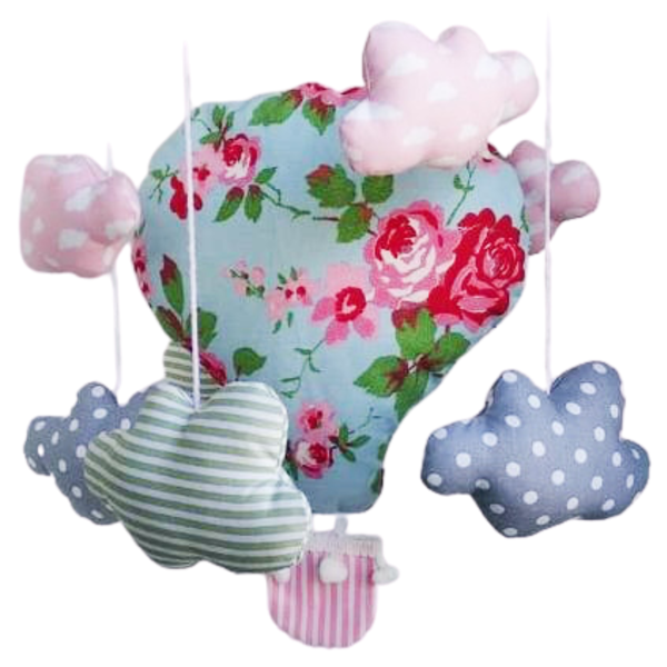 Μόμπιλε αερόστατο τριαντάφυλλα γαλάζιο - ύφασμα, αερόστατο, φλοράλ, συννεφάκι, μόμπιλε - 2