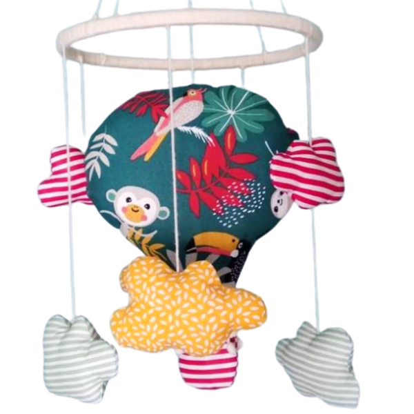 Μόμπιλε αερόστατο ζωάκια ζούγκλας - ύφασμα, αγόρι, δώρα για βάπτιση, μόμπιλε