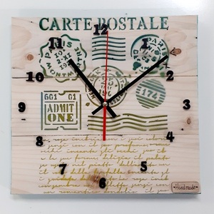 Ξύλινο φυσικο ρολόι τοίχου "καρτ ποστάλ"-διαστασεις 29χ29χ2 εκ. - ξύλο, τοίχου