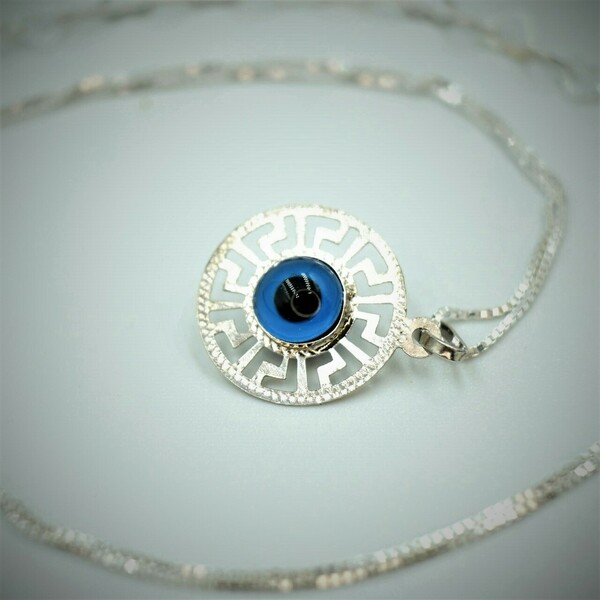 Κολιέ Μάτι Ασημένιο Μενταγιόν με Αλυσίδα Βενετσιάνα Nikolas Jewelry - ασήμι 925, μάτι, κοντά, μενταγιόν - 3