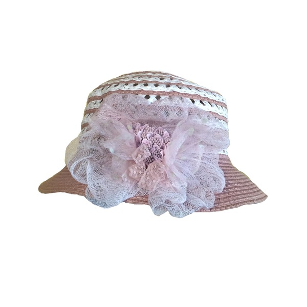 Ψάθινο διακοσμημένο γυναικείο καπέλο ροζ αντίκ - λουλούδια, romantic, δώρα για γυναίκες, ψάθινα