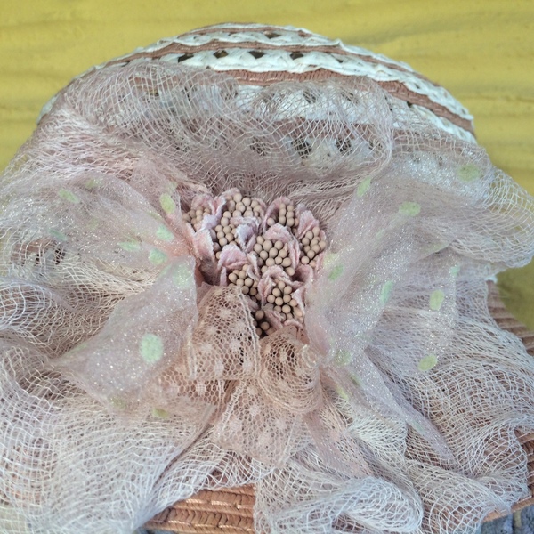 Ψάθινο διακοσμημένο γυναικείο καπέλο ροζ αντίκ - λουλούδια, romantic, δώρα για γυναίκες, ψάθινα - 5
