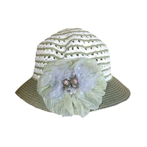 Ψάθινο διακοσμημένο γυναικείο καπέλο λαδί-εκρού - λουλούδια, romantic, δώρα για γυναίκες, ψάθινα