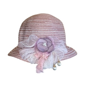 Ψάθινο διακοσμημένο με σύνθεση ροζ αντίκ γυναικείο καπέλο - ψάθινα, λουλούδια, δώρα για γυναίκες, romantic