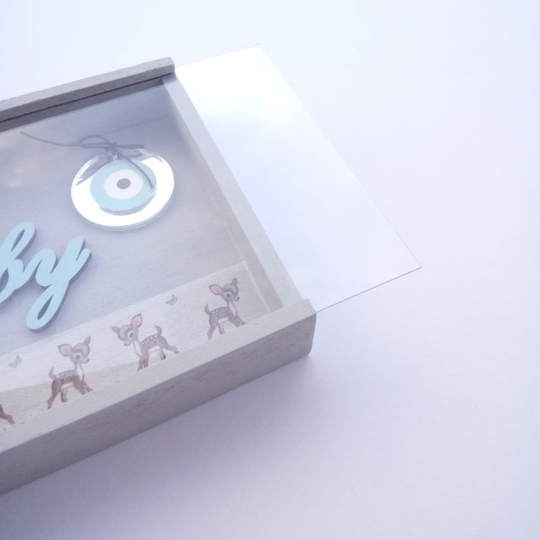 Παιδικό Γούρι Φυλαχτό - Ματάκι για Νεογέννητο Καδράκι 3D Baby Με Ελαφάκι 17 x 13 x 3 εκ ξύλο plexiglass - αγόρι, plexi glass, φυλαχτά - 3