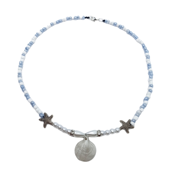 "Αφροδίτη" λευκό κοντό κολιέ με χάντρες - κοχύλι, πηλός, χάντρες, κοντά, πέρλες, seed beads