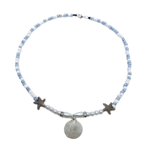 "Αφροδίτη" λευκό κοντό κολιέ με χάντρες - κοχύλι, πηλός, χάντρες, κοντά, πέρλες, seed beads