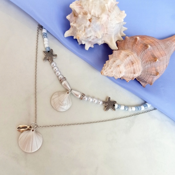 "Αφροδίτη" λευκό κοντό κολιέ με χάντρες - κοχύλι, πηλός, χάντρες, κοντά, πέρλες, seed beads - 3