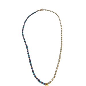 Πολύχρωμο κολιέ με πέρλες και φλουρί - charms, πέρλες, χάντρες, φλουριά, seed beads, επιχρυσωμένο στοιχείο