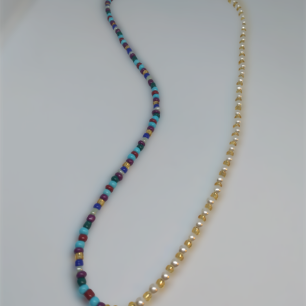 Πολύχρωμο κολιέ με πέρλες και φλουρί - charms, χάντρες, φλουριά, πέρλες, seed beads, επιχρυσωμένο στοιχείο - 3
