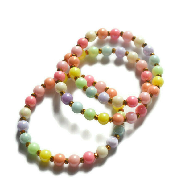 Πολύχρωμο βραχιόλι για κορίτσια με ακρυλικές χάντρες στα παστέλ χρώματα του ουράνιου τόξου - ελαστικό, κορίτσι, κοσμήματα, παιδικά βραχιόλια - 2