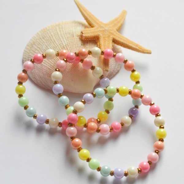 Πολύχρωμο βραχιόλι για κορίτσια με ακρυλικές χάντρες στα παστέλ χρώματα του ουράνιου τόξου - ελαστικό, κορίτσι, κοσμήματα, παιδικά βραχιόλια - 4