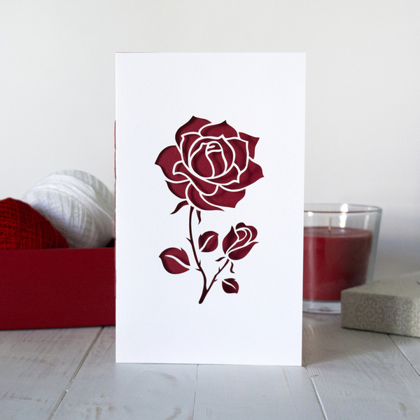 Χειροποίητη ευχετήρια κάρτα Τριαντάφυλλο - δώρο, γάμος, γενέθλια, κάρτα ευχών, γέννηση - 3