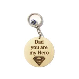 Ξύλινο μπρελόκ για το μπαμπά « Dad you are my Hero » - μπαμπάς, γιορτή του πατέρα, ξύλινα