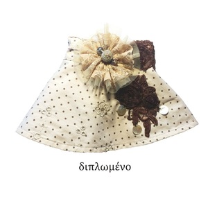 Βαμβακερό εκρού-μπεζ πουά γυναικείο καπέλο διακοσμημένο με δαντέλες και φίλντισι - ύφασμα, δαντέλα, romantic - 4