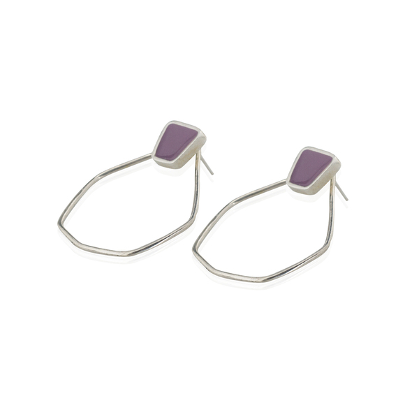 Geometry-2in1 silver earrings trapezoid with enamel - μεγάλα, καρφωτά, ασήμι