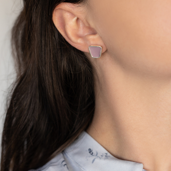 Geometry-2in1 silver earrings trapezoid with enamel - μεγάλα, καρφωτά, ασήμι - 3