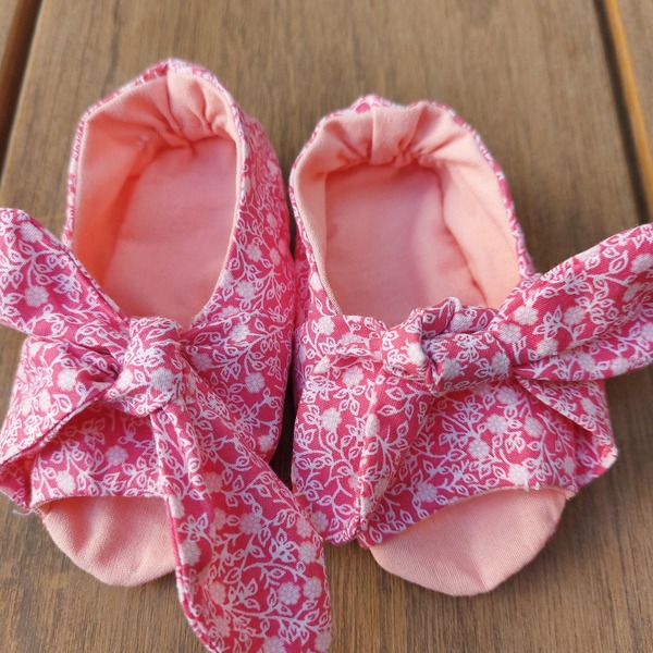 Peep toes, παπουτσάκια χειροποίητα, βαμβακερά, για βρέφη, μέγεθος 6 μηνών - κορίτσι, χειροποίητα, απαραίτητα καλοκαιρινά αξεσουάρ, βρεφικά, αγκαλιάς - 2