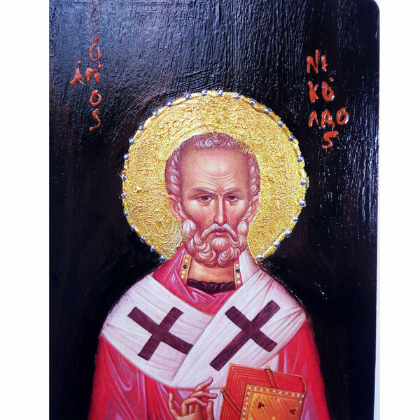 Εικόνα Του Αγίου Νικολάου Σε Mini Ξύλο Κοπής 10x21cm - πίνακες & κάδρα, πίνακες ζωγραφικής - 5