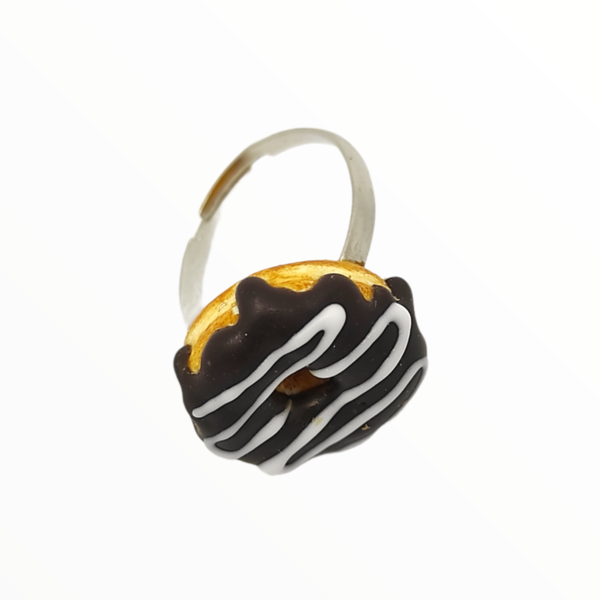 Χειροποίητο Δαχτυλίδι donuts με γλάσο σοκολάτα,κοσμήματα απομίμησης φαγητών, χειροποίητα κοσμήματα μινιατούρες πολυμερικού πηλού Mimitopia - πηλός, boho, γλυκά, αυξομειούμενα - 2