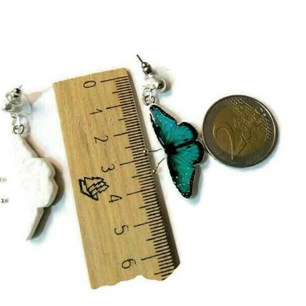 Σκουλαρίκια Καρφωτά Γυναικεία Χειροποίητα απο πολυμερικο πηλο σε σχήμα πεταλούδας (Πράσινο χρώμα) με Υγρό Γυαλί+ Ατσάλινο γαντζάκι. - γυαλί, πηλός, μικρά, ατσάλι, κρεμαστά - 3