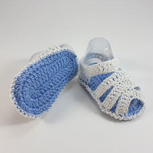 Πλεκτά λευκά-γαλάζια καλοκαιρινά σανδάλια για μωρά/ 0-12/ Crochet blue Summer booties for a babies - αγόρι, βρεφικά ρούχα - 3