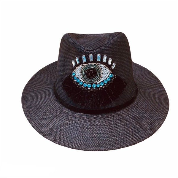 Ψάθινο καπέλο - Boho crystal eye - απαραίτητα καλοκαιρινά αξεσουάρ, boho, καπέλα, ψάθινα