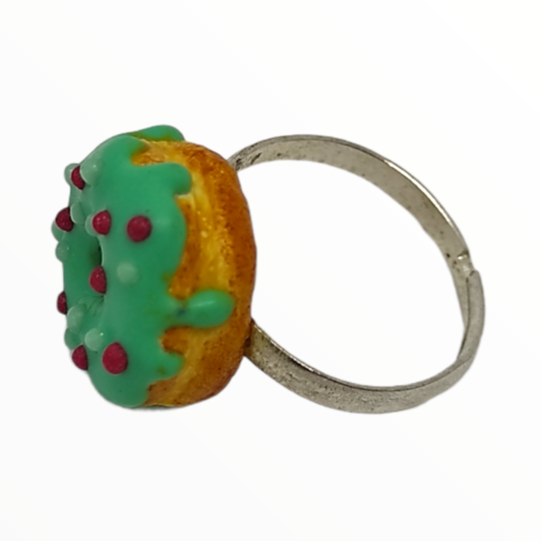 Χειροποίητο Δαχτυλίδι donut με πράσινο γλάσο,κοσμήματα απομίμησης φαγητών, χειροποίητα κοσμήματα μινιατούρες πολυμερικού πηλού Mimitopia - πηλός, boho, αυξομειούμενα - 2