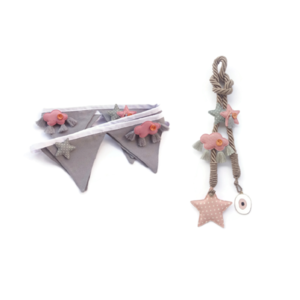 Baby Gift Box Σετ των 2 Παιδικό Γούρι Φυλαχτό - Ματάκι για Νεογέννητο με Αστέρι και Γιρλάντα Σημαιάκια με Αστέρια Συννεφάκια 35 εκ - κορίτσι, αστέρι, σετ δώρου, φυλαχτά