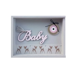 Παιδικό Γούρι Φυλαχτό - Ματάκι για Νεογέννητο Καδράκι 3D Baby Με Ελαφάκι 17 x 13 x 3 εκ ξύλο plexiglass Κορίτσι - κορίτσι, plexi glass, φυλαχτά, 3d κάδρο