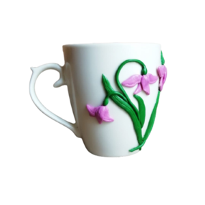 Τρισδιάστατη Χειροποίητη κούπα με πολυμερικό πηλό σχέδιο λουλούδι - λουλούδια, πηλός, πορσελάνη, κούπες & φλυτζάνια