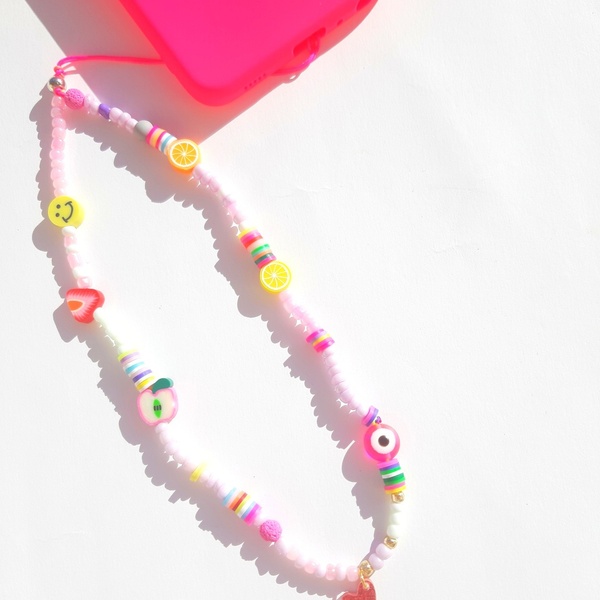 Pink phone strap heart ,λουράκι για το κινητό με καρδιά - plexi glass, κρεμαστά στοιχεία, candy, λουράκια, φθηνά - 3