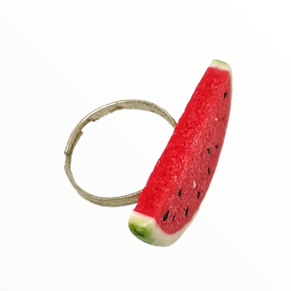 Χειροποίητο Δαχτυλίδι καρπούζι,κοσμήματα απομίμησης φρούτων Mimitopia - πηλός, καρπούζι, boho, αυξομειούμενα, φθηνά - 5