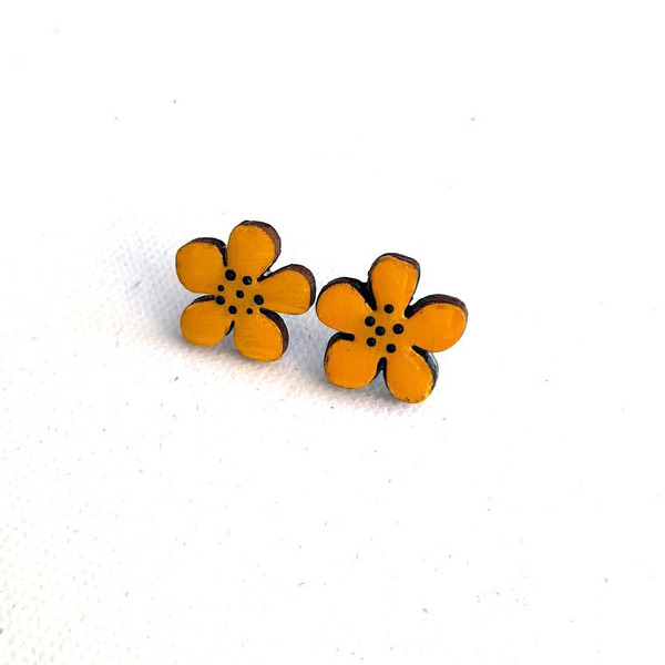Stud earrings "Flowers"!!!". - ξύλο, γυαλί, ζωγραφισμένα στο χέρι, λουλούδι, καρφωτά - 2