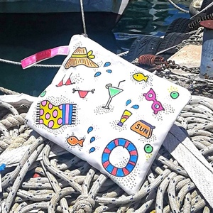 Ζωγραφισμενο νεσεσέρ παραλιας, clutch, pouch, αδιαβρoχο 22Χ30cm - ζωγραφισμένα στο χέρι, αδιάβροχο, αξεσουάρ παραλίας, καλλυντικών, ταξιδίου