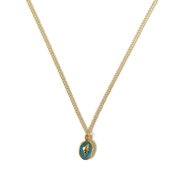 Κολιέ χρυσό με οβάλ μεταλλικό στοιχείο κοχύλι με σμάλτο, ανοιχτό μπλε, 45cm - charms, γυναικεία, σμάλτος, κοχύλι, boho