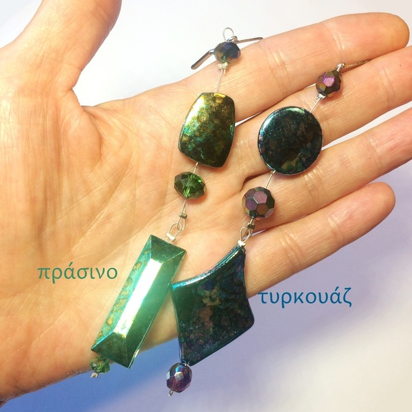 Πολύ μακριά σκουλαρίκια από φανταιζί χάντρες σε 2 χρώματα - κρεμαστά, μεγάλα, faux bijoux, φθηνά - 5