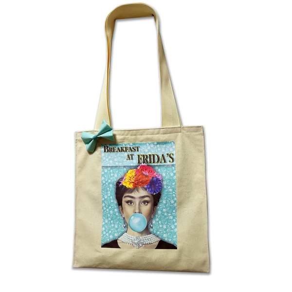 Tσάντα ώμου Frida Kahlo / Audrey Hepburn - ύφασμα, ώμου, tote, πάνινες τσάντες
