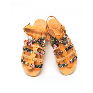 Blaire Sandals - δέρμα, φιόγκος, λουλούδια, χειροποίητα, φλατ, ankle strap