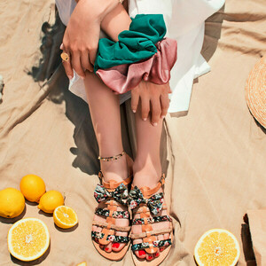 Blaire Sandals - δέρμα, φιόγκος, λουλούδια, χειροποίητα, φλατ, ankle strap - 4