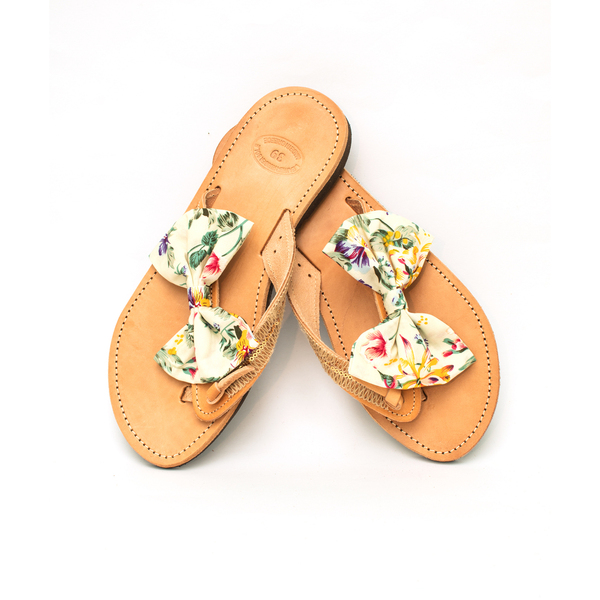 Marmalade Sandals - δέρμα, φιόγκος, λουλούδια, χειροποίητα, φλατ, διχαλωτά